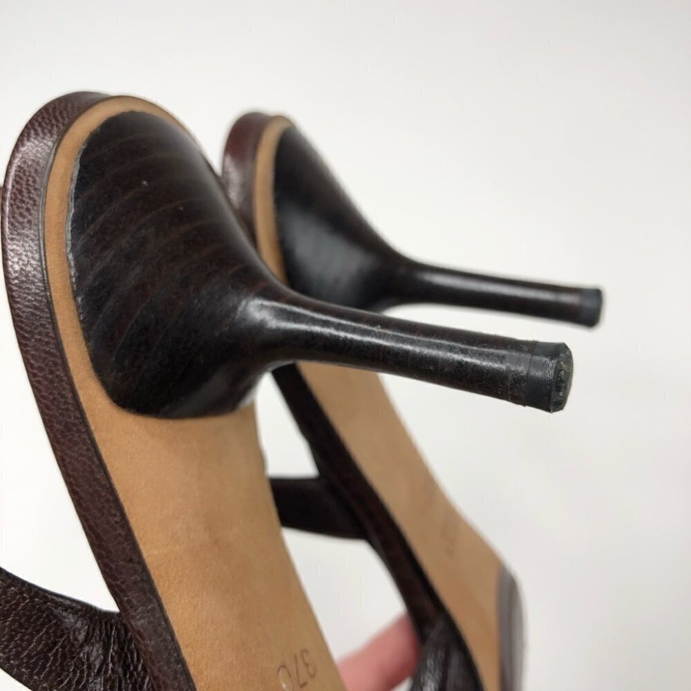VINTAGE Gucci Leather Chocolate Brown Square Toe Slingback Designer Luxe Heels - Picture 11 of 16